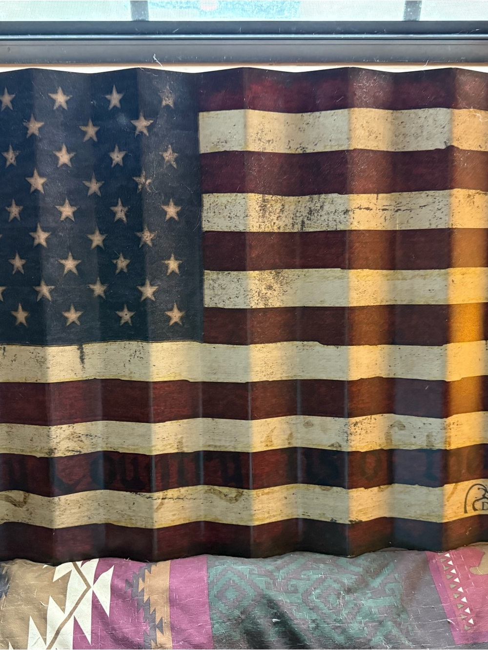 Vintage American Flag Shower Curtain in Red & Cream